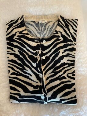J. Crew Black & Cream Zebra-Print Button Cardigan